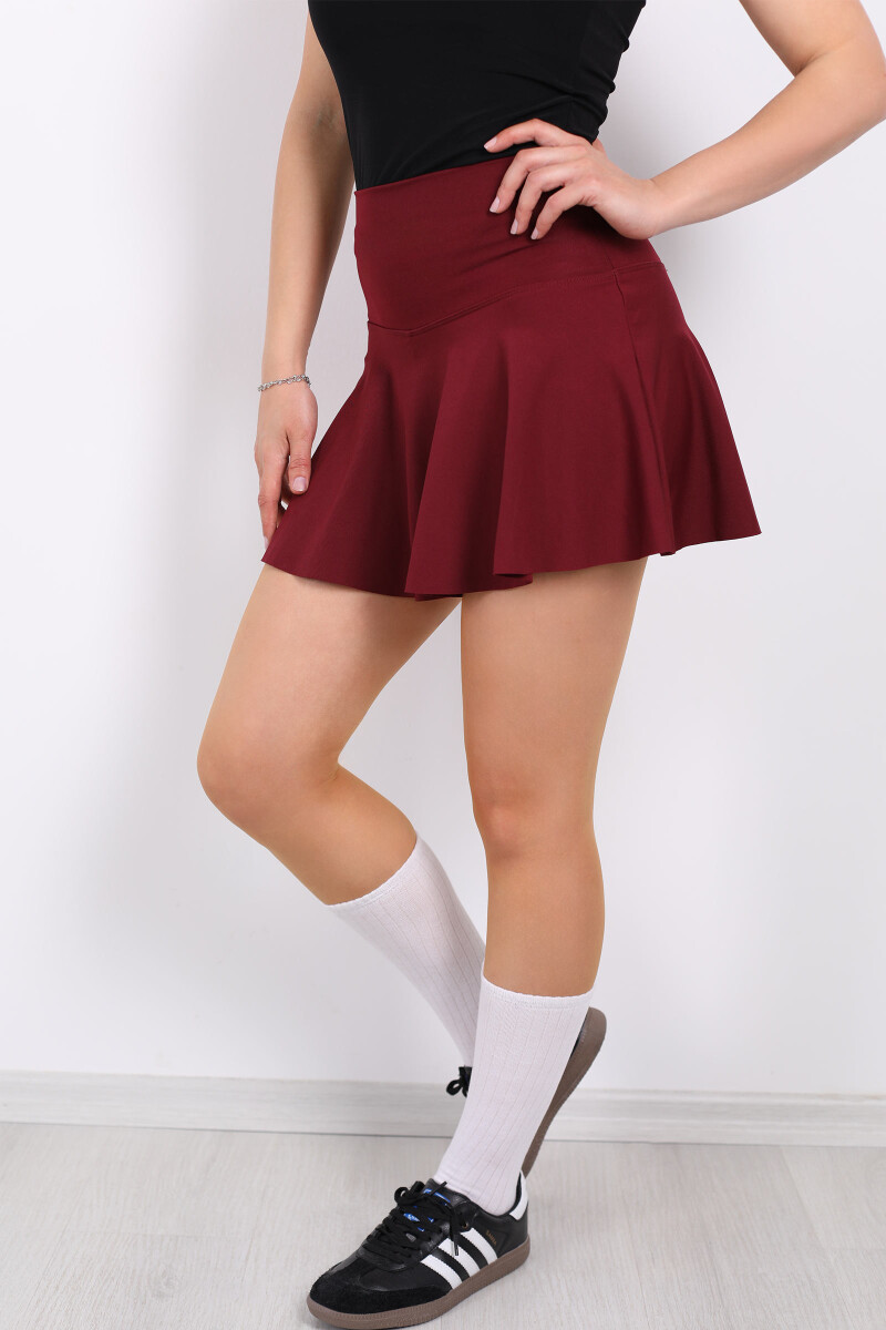 Dalgıç Şortlu Bordo Kadın Mini Etek - 2