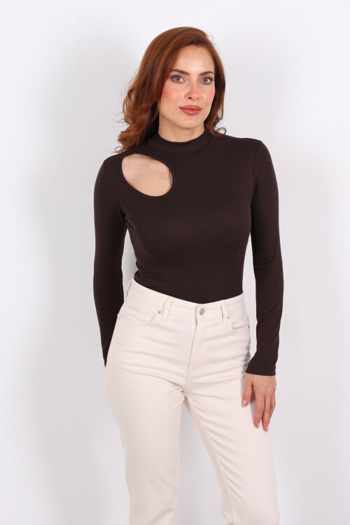 Damla Detaylı Buzzy Acı Kahve Kadın Çıtçıtlı Body - 3