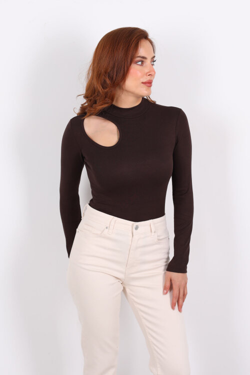 Damla Detaylı Buzzy Acı Kahve Kadın Çıtçıtlı Body - 5