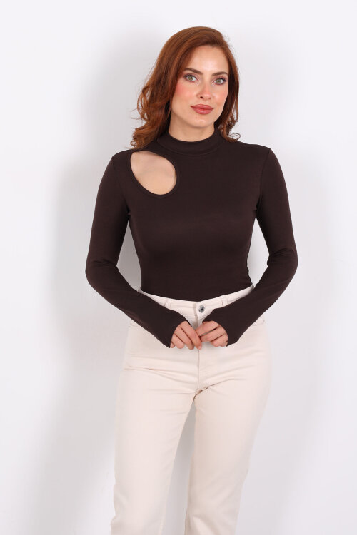 Damla Detaylı Buzzy Acı Kahve Kadın Çıtçıtlı Body - Berox