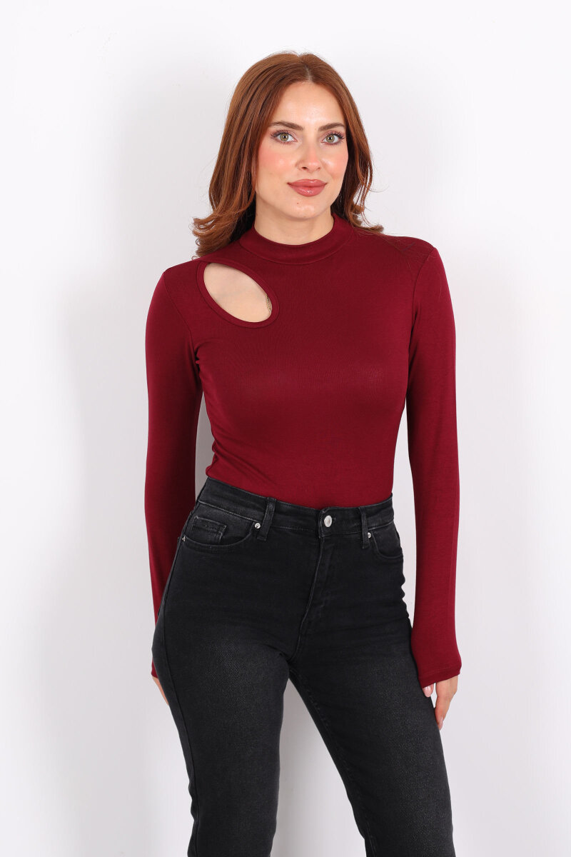 Damla Detaylı Buzzy Bordo Kadın Çıtçıtlı Body - 6