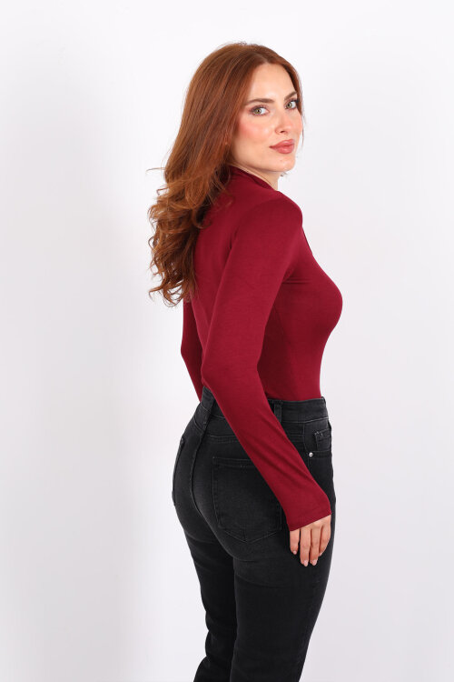 Damla Detaylı Buzzy Bordo Kadın Çıtçıtlı Body - 5