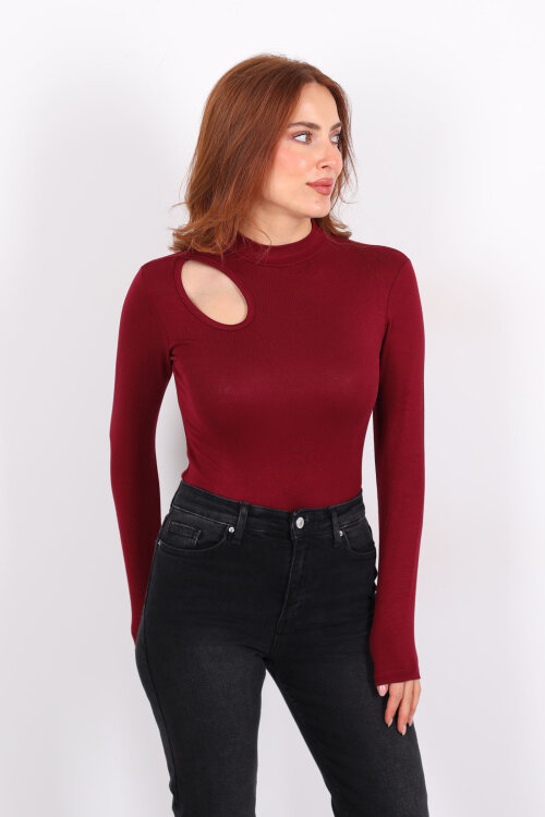 Damla Detaylı Buzzy Bordo Kadın Çıtçıtlı Body - Berox