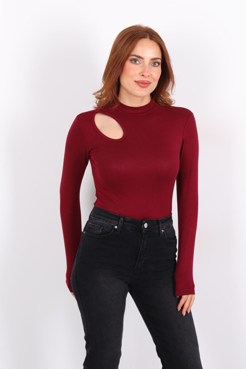 Damla Detaylı Buzzy Bordo Kadın Çıtçıtlı Body - 4