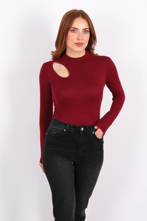 Damla Detaylı Buzzy Bordo Kadın Çıtçıtlı Body - 3