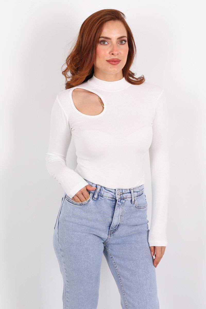 Damla Detaylı Buzzy Ekru Kadın Çıtçıtlı Body - 6