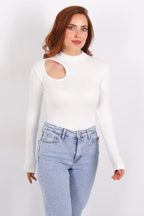 Damla Detaylı Buzzy Ekru Kadın Çıtçıtlı Body - 4