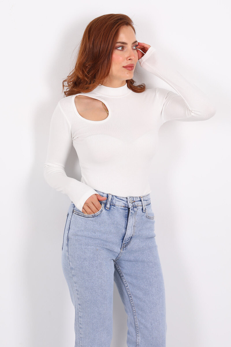 Damla Detaylı Buzzy Ekru Kadın Çıtçıtlı Body - 1