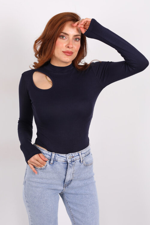 Damla Detaylı Buzzy Lacivert Kadın Çıtçıtlı Body - Berox