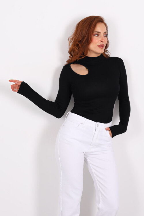 Damla Detaylı Buzzy Siyah Kadın Çıtçıtlı Body - Berox