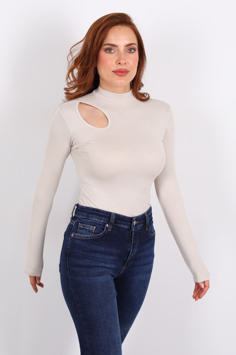 Damla Detaylı Buzzy Taş Rengi Kadın Çıtçıtlı Body - 3