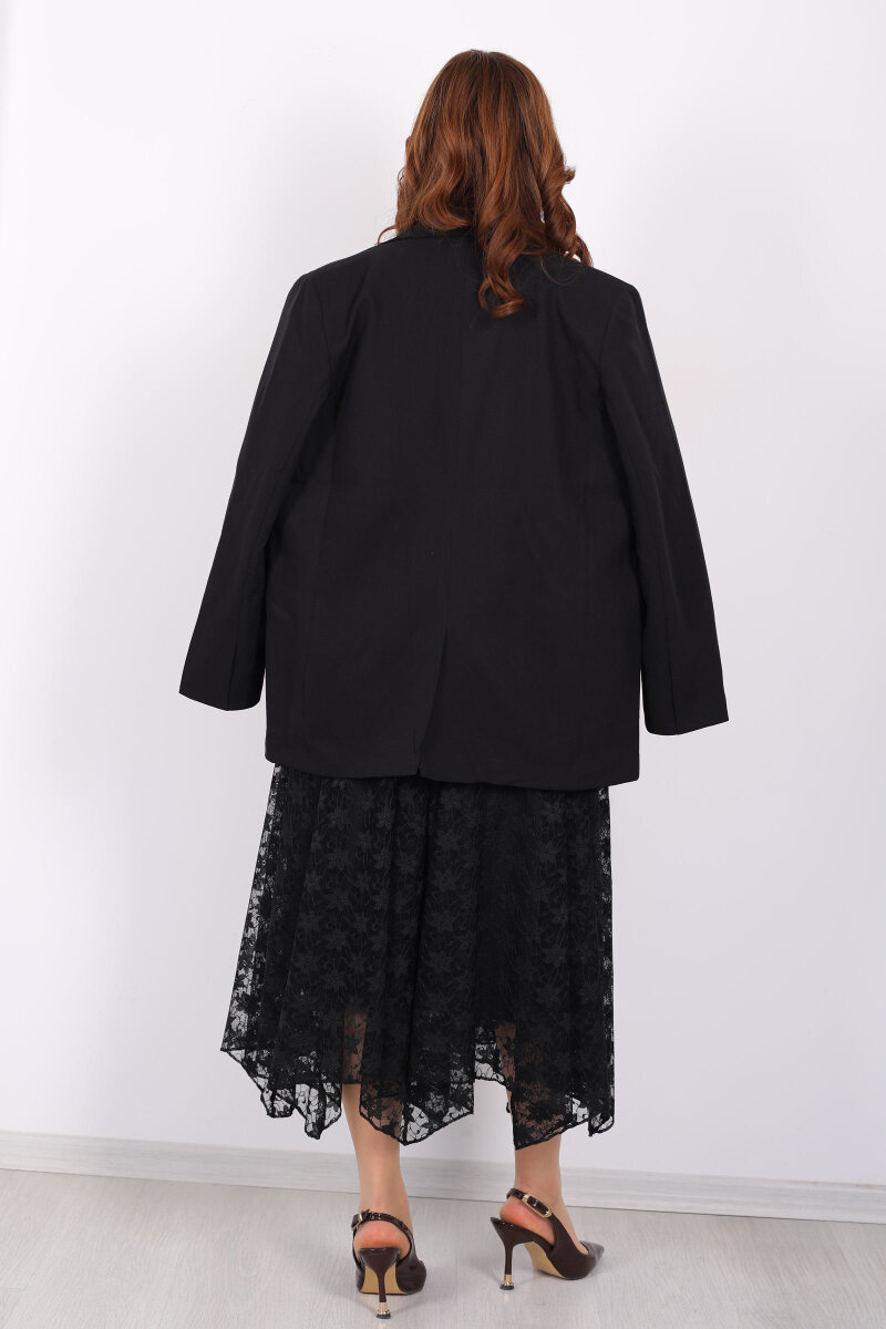 Dantel Detaylı Beli Lastikli Siyah Kadın Midi Etek - 6