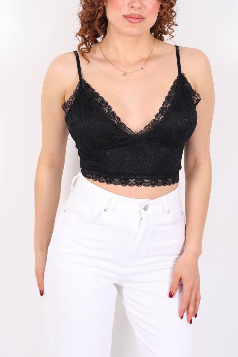 Dantelli Askılı Fermuar Detay Siyah Kadın Büstiyer - 2