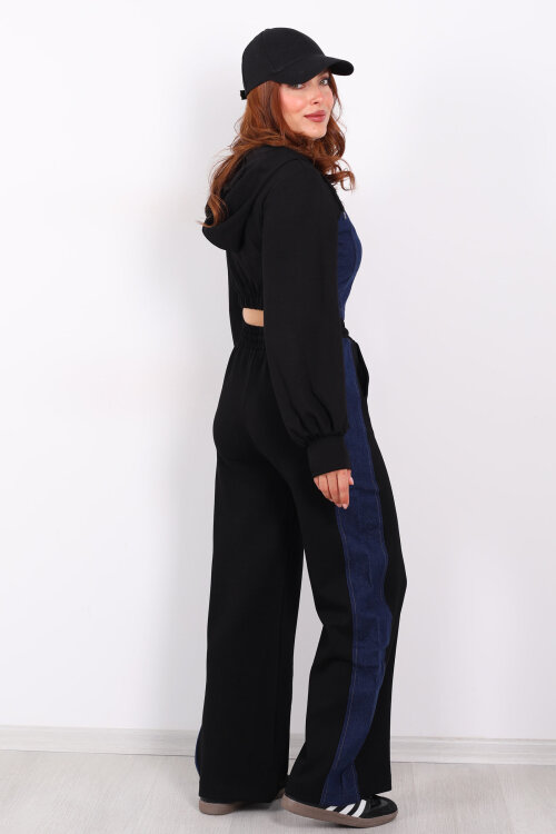 Denim Garnili Modal Siyah Kadın Eşofman Takım - 6