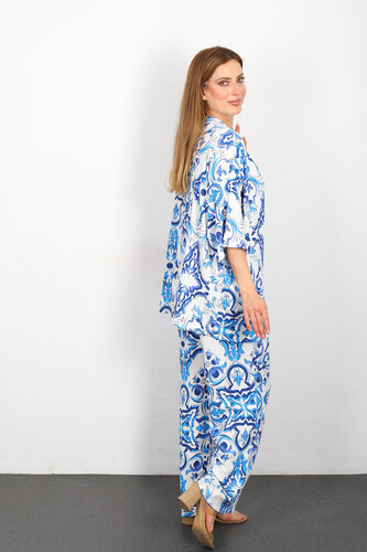 Desenli Kadın Mavi Kimono Takım - 4
