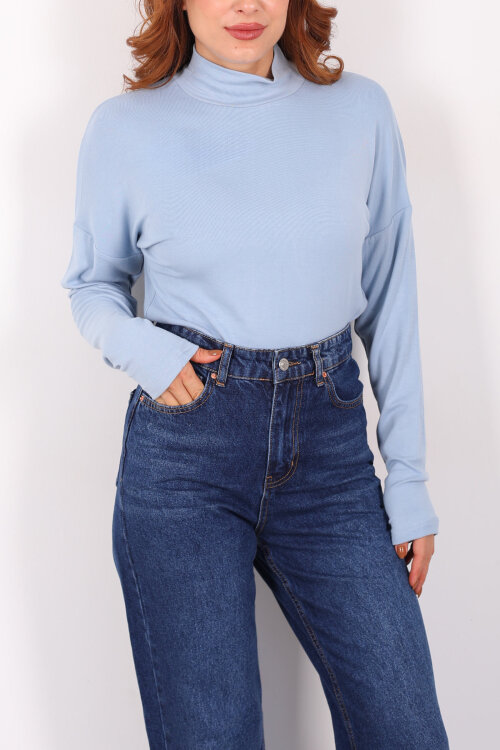 Dik Yaka Bebe Mavisi Kadın Buzi Bluz - Berox (1)