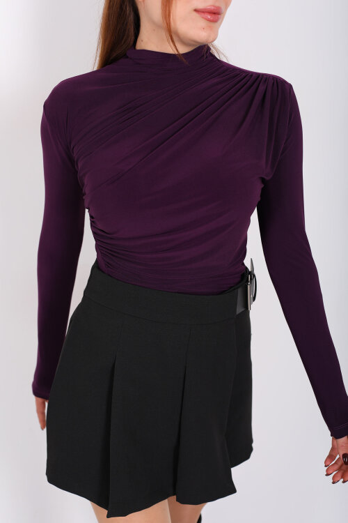 Dik Yaka Büzgü Detaylı Mor Kadın Sandy Bluz - Berox (1)