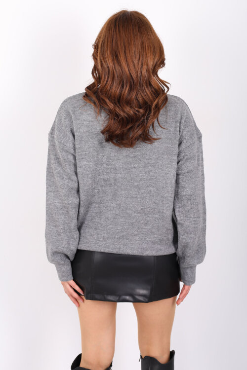 Dik Yaka Kadın Antrasit Triko Kazak - 2