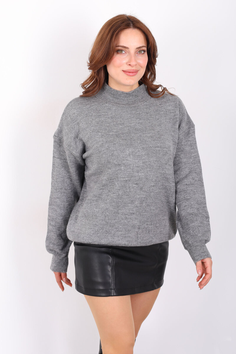 Dik Yaka Kadın Antrasit Triko Kazak - 3