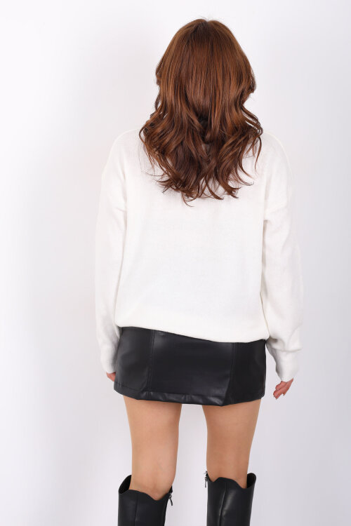 Dik Yaka Kadın Ekru Triko Kazak - 4