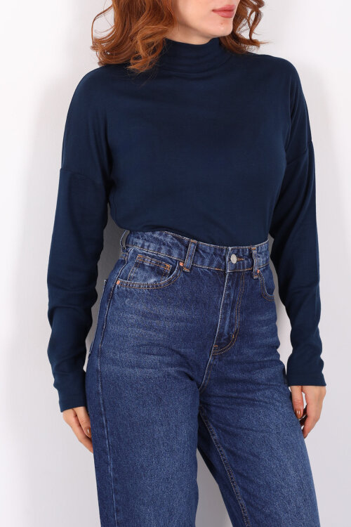 Dik Yaka Lacivert Kadın Buzi Bluz - Berox (1)