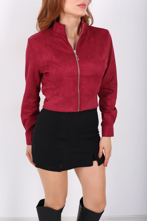 Dik Yaka Mürdüm Kadın Süet Ceket - Berox (1)