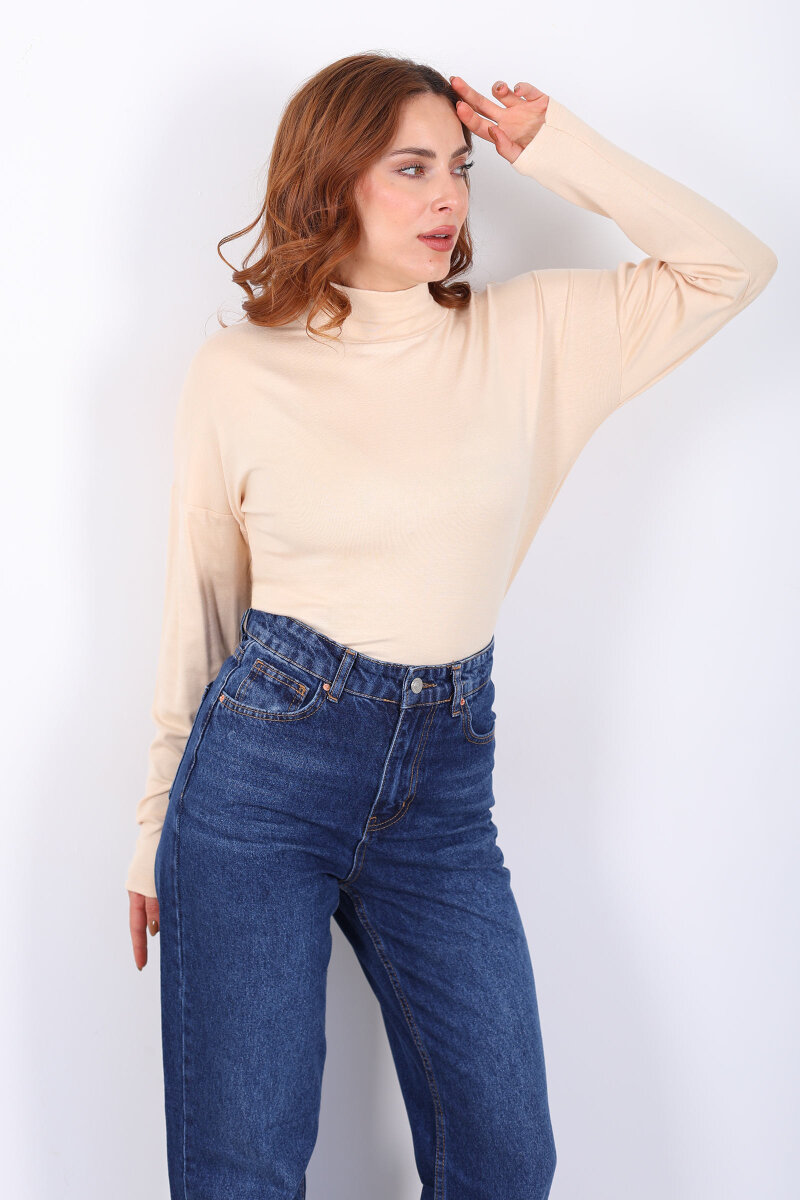 Dik Yaka Sarı Kadın Buzi Bluz - 1