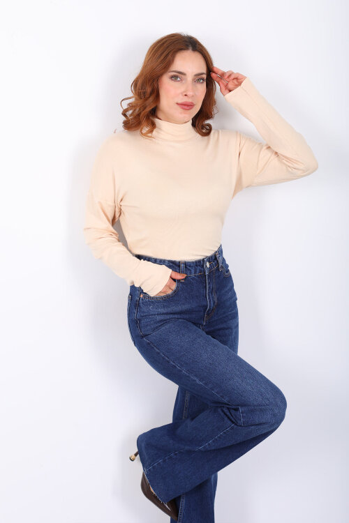 Dik Yaka Sarı Kadın Buzi Bluz - 3