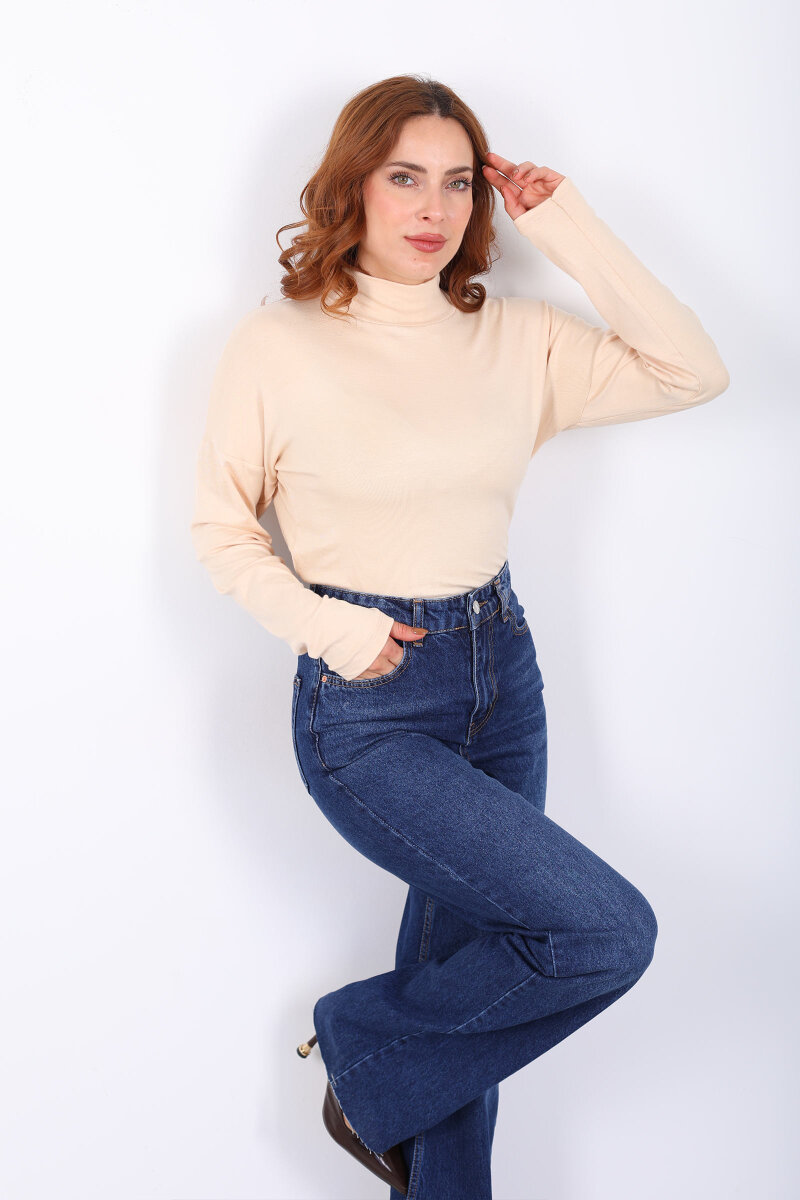 Dik Yaka Sarı Kadın Buzi Bluz - 3