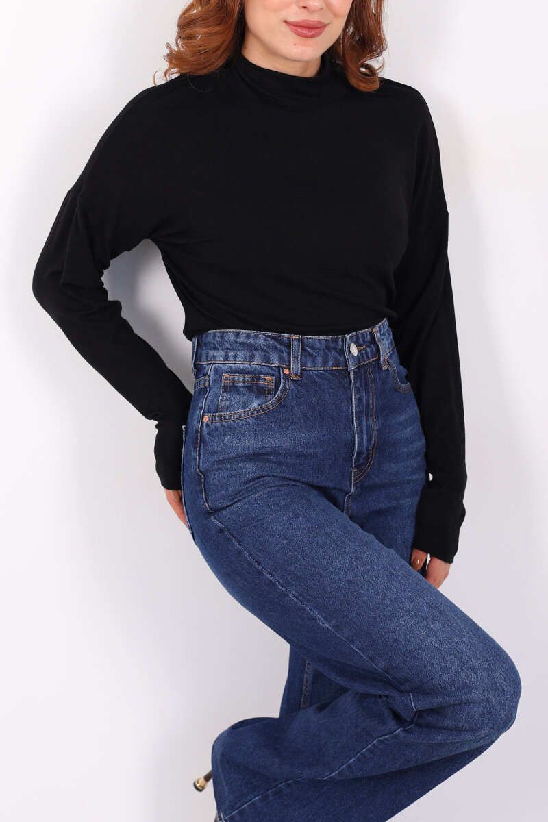 Dik Yaka Siyah Kadın Buzi Bluz - 2