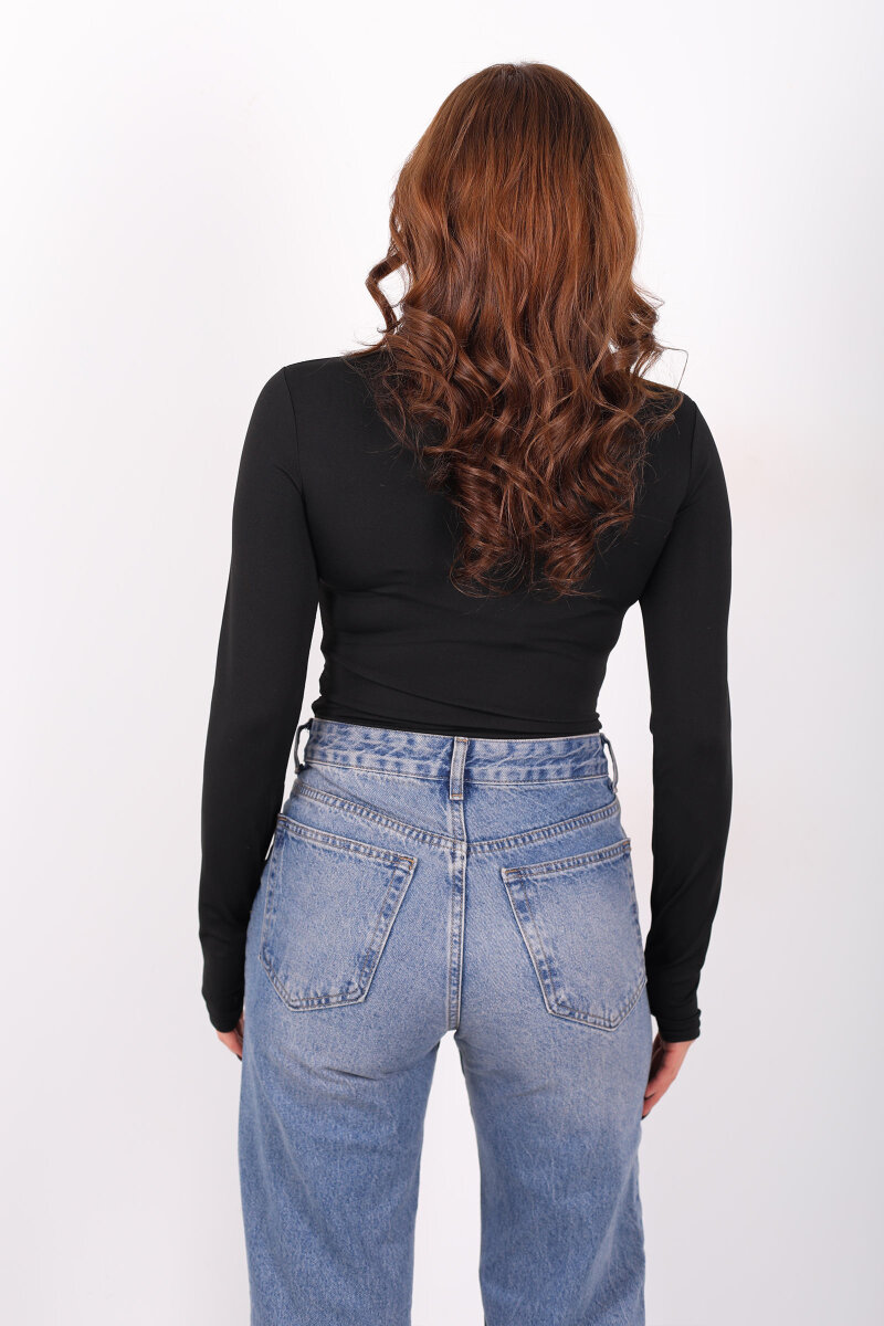 Dik Yaka Siyah Kadın Çıtçıtlı Body - 2