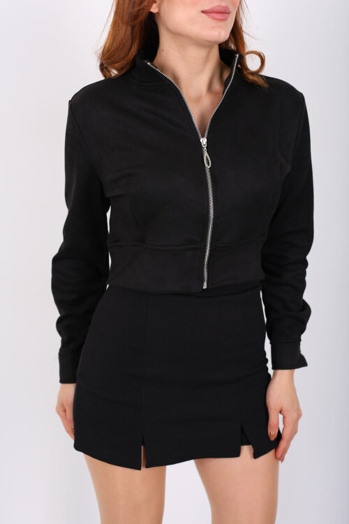 Dik Yaka Siyah Kadın Süet Ceket - Berox (1)