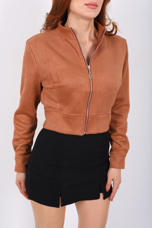 Dik Yaka Taba Kadın Süet Ceket - Berox (1)