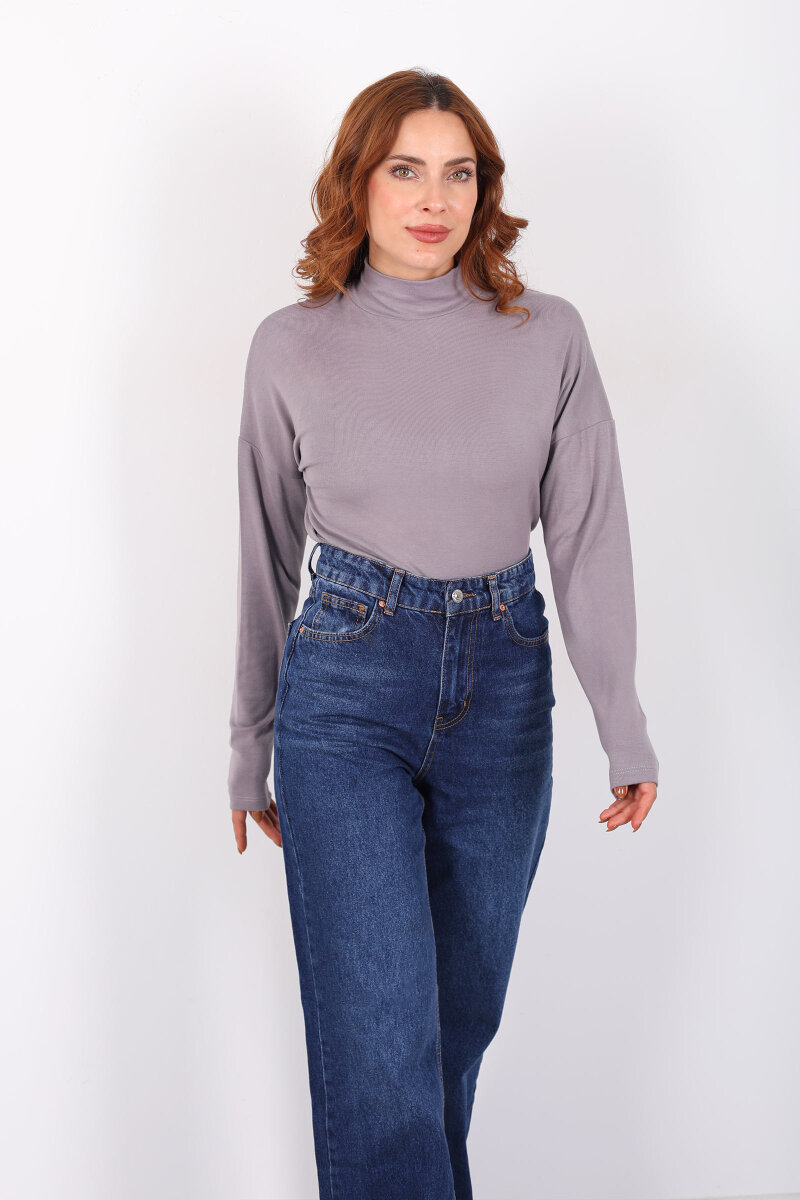 Dik Yaka Vizon Kadın Buzi Bluz - 5