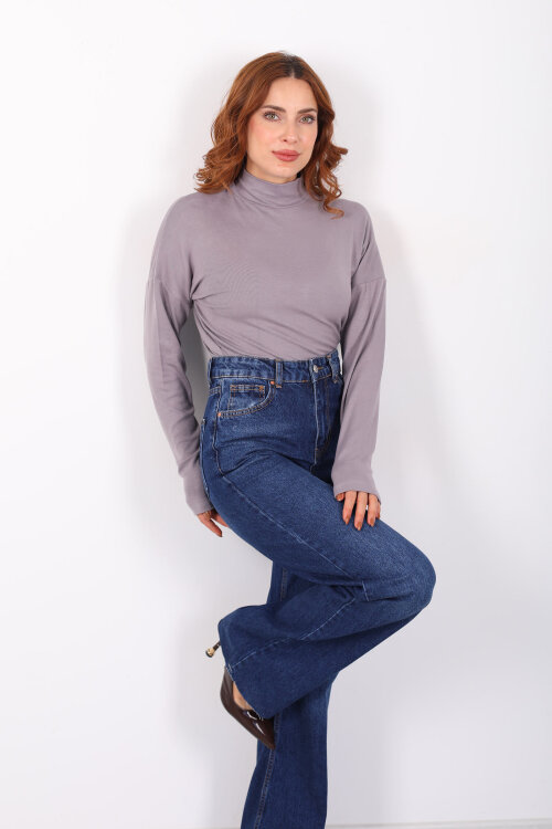 Dik Yaka Vizon Kadın Buzi Bluz - 3