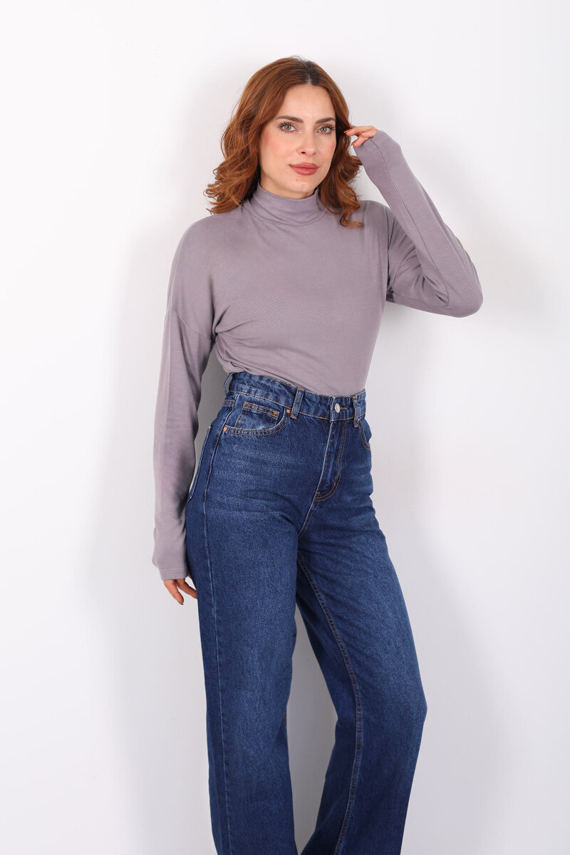 Dik Yaka Vizon Kadın Buzi Bluz - 4