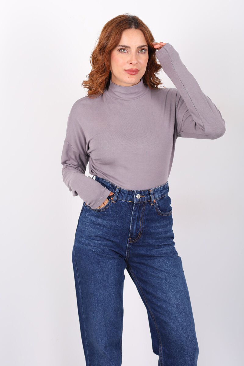 Dik Yaka Vizon Kadın Buzi Bluz - 1