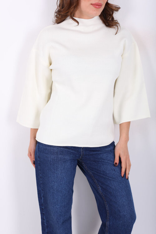 Dik Yaka Yarasa Kol Krem Kadın Kazak - Berox (1)