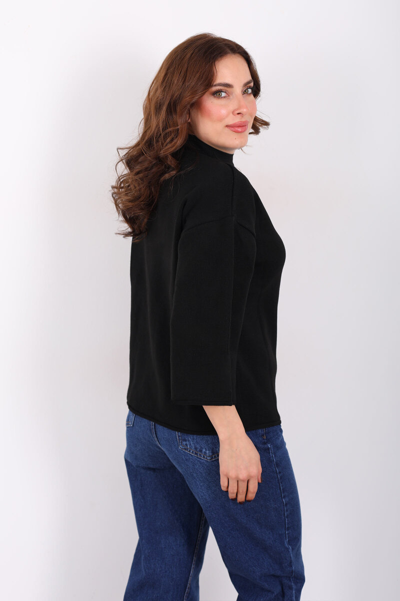 Dik Yaka Yarasa Kol Siyah Kadın Kazak - 4