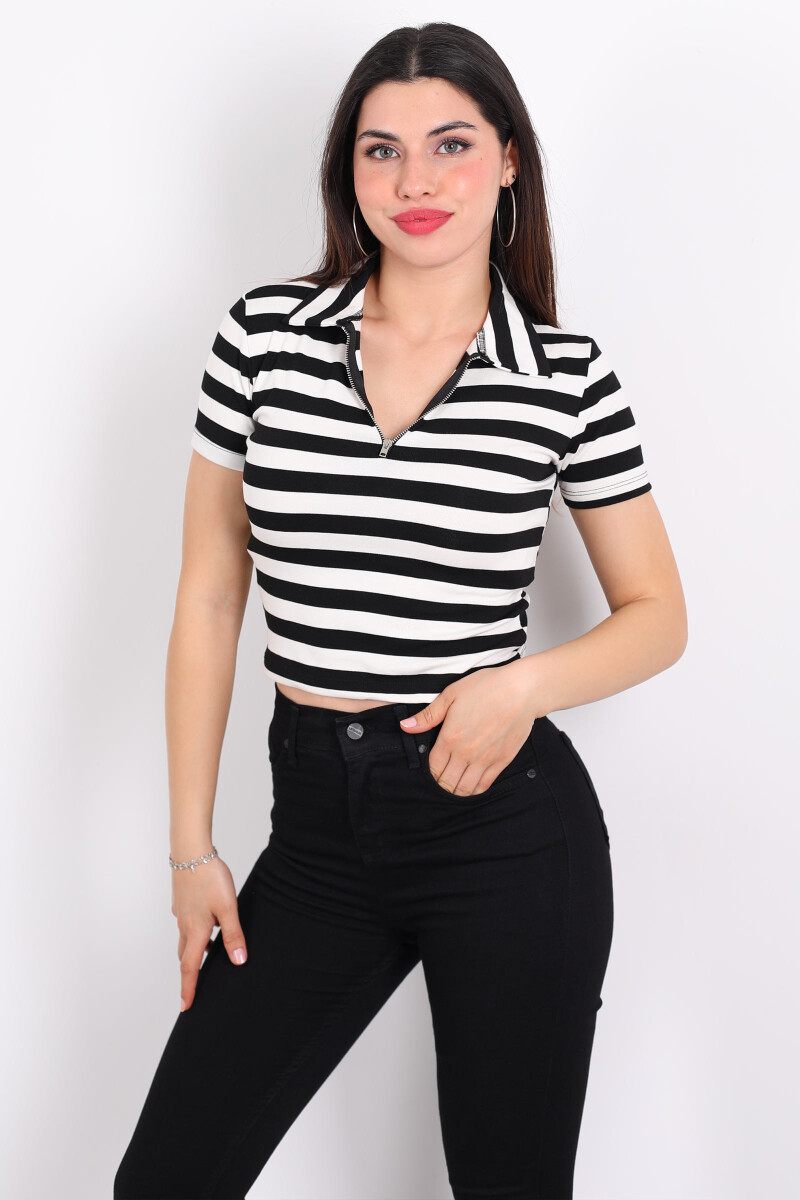 Dik Yaka Yarım Fermuar Beyaz Kadın Crop - 3