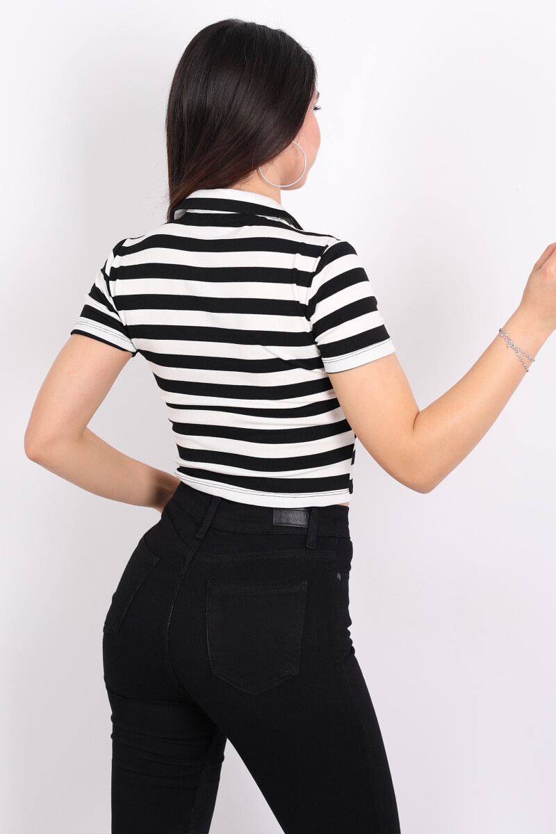 Dik Yaka Yarım Fermuar Beyaz Kadın Crop - 2