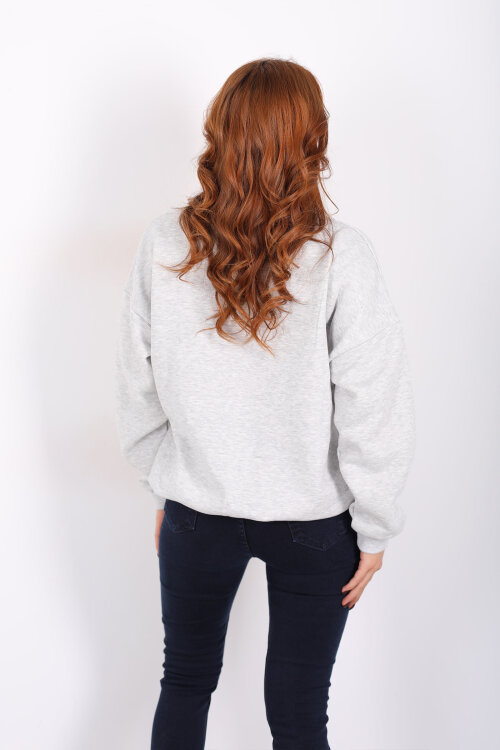 Dik Yaka Yarım Fermuarlı Gri Kadın Baskılı Sweat - 5