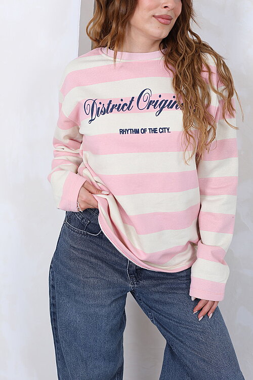 District Originals Baskılı Sarı Kadın Çizgili Sweatshirt - Berox (1)