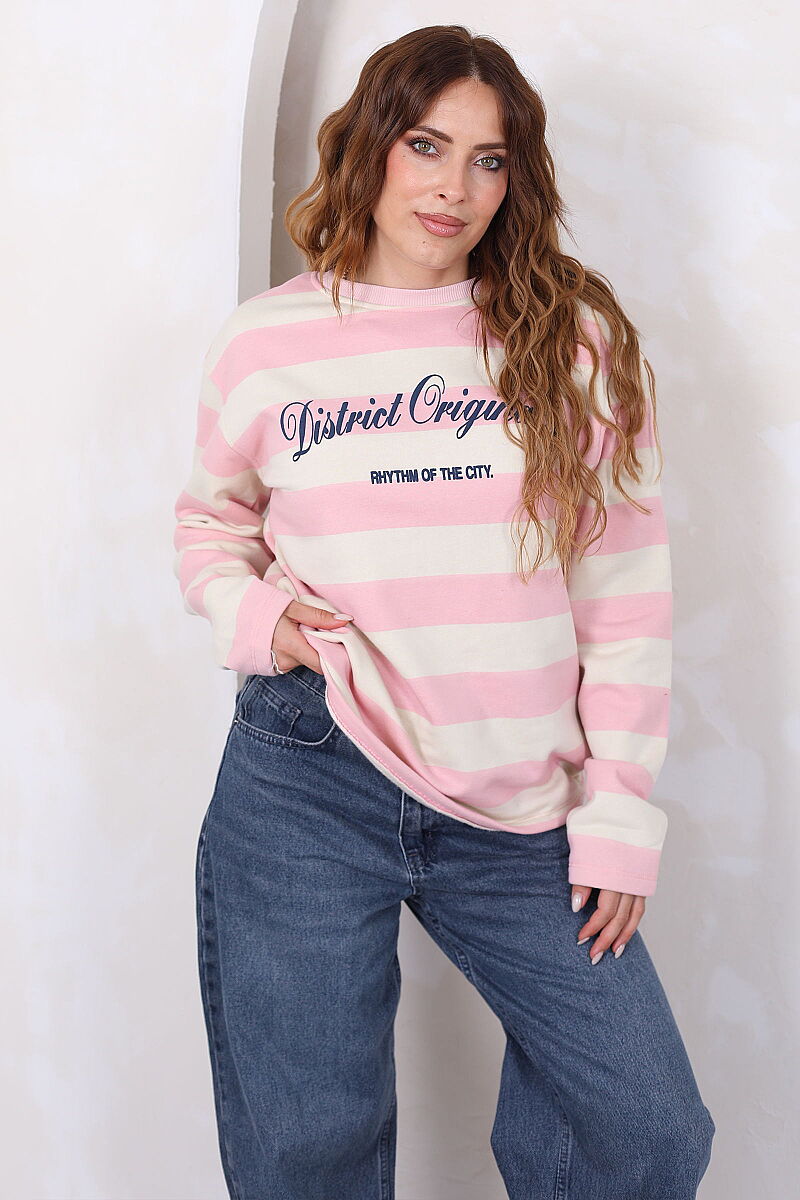 District Originals Baskılı Sarı Kadın Çizgili Sweatshirt - 3