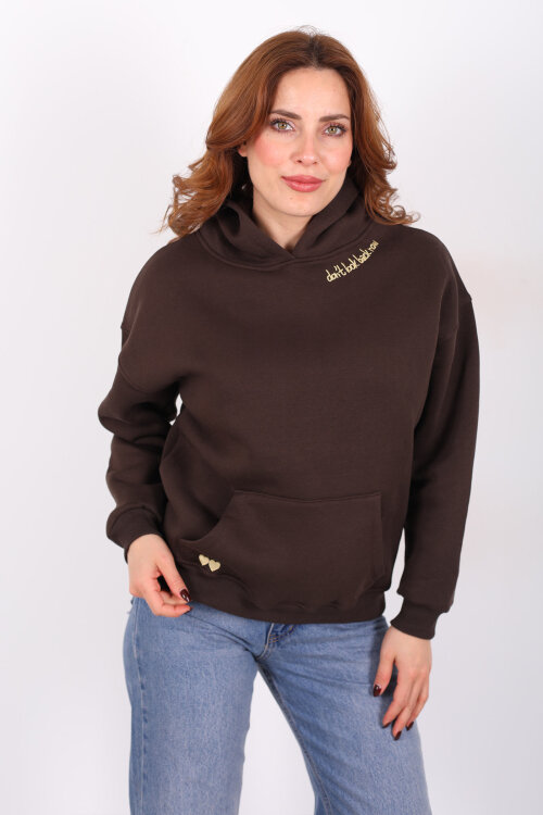 Don't Look Ön Arka Baskılı Acı Kahve Kadın Hoodie - 3