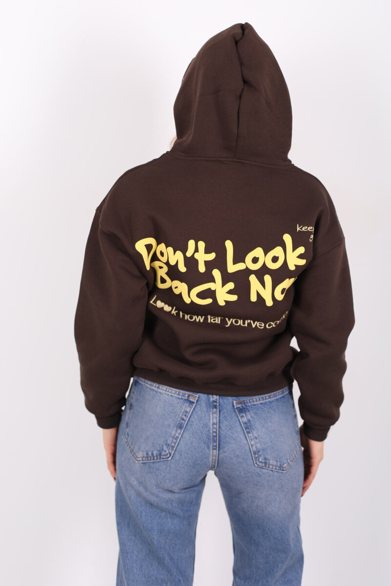 Don't Look Ön Arka Baskılı Acı Kahve Kadın Hoodie - 2