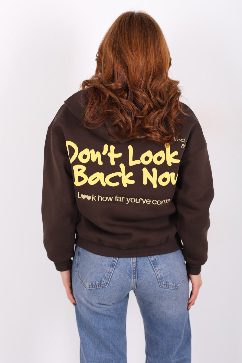 Don't Look Ön Arka Baskılı Acı Kahve Kadın Hoodie - 5