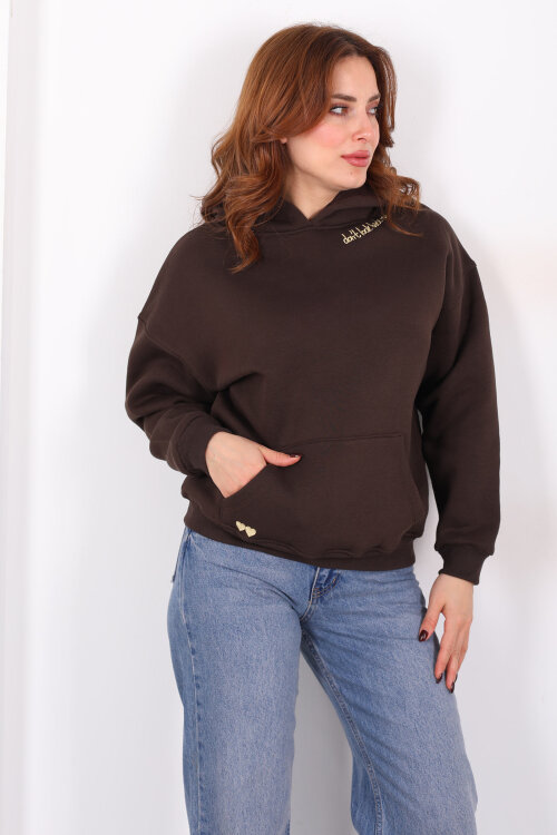 Don't Look Ön Arka Baskılı Acı Kahve Kadın Hoodie - Berox