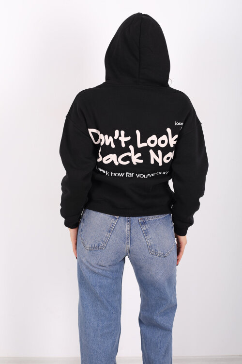 Don't Look Ön Arka Baskılı Siyah Kadın Hoodie - 5