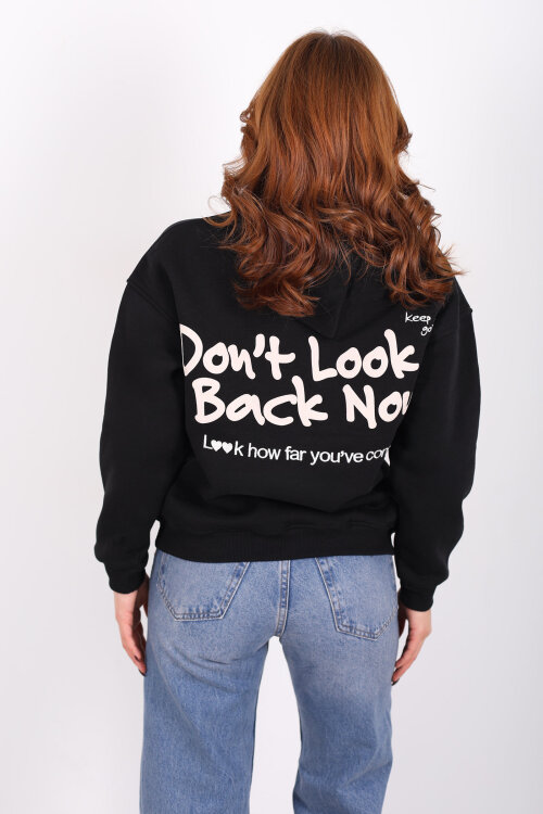 Don't Look Ön Arka Baskılı Siyah Kadın Hoodie - Berox (1)
